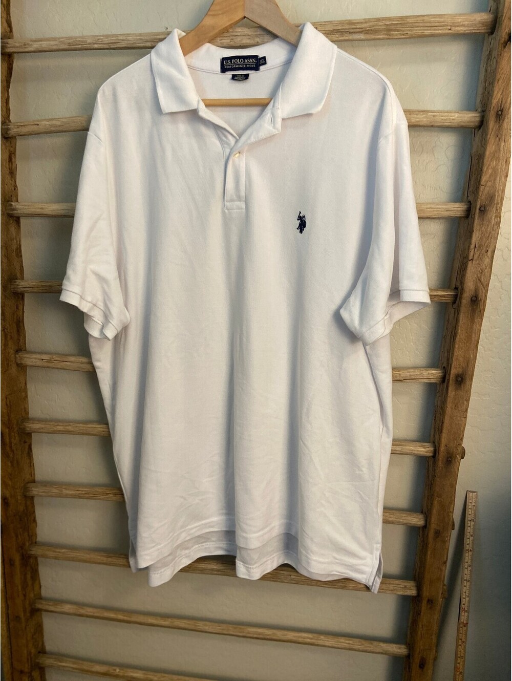 U.S. Polo Assn. Men's White Performance Pique Polo Shirt Size 2XL
